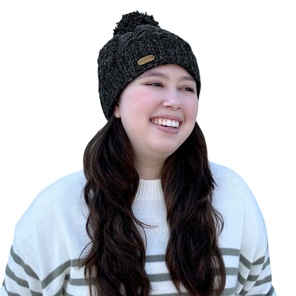 2321 Pom Beanie - Fleece Lined 100% Wool Winter Hats - Knit Hat Designed in